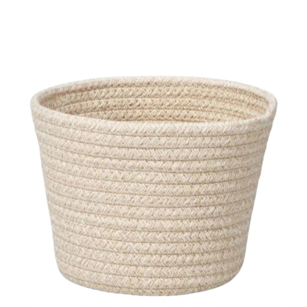Cotton Pack Of_2 White Pen Holder Storage Basket For Clothes (White)