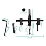 All components of the adjustable circle hole saw kit laid out.