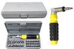 The compact and portable 41-piece socket and screwdriver tool kit in its closed, secure organizer case.