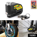 Motorcycle alarm disc lock shown with keys