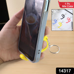 Close-up of dual finger loops on plastic mobile stand keyring for comfortable grip