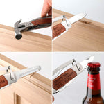 Detail shot of the hammer multitool showcasing its integrated screwdrivers and other tools.