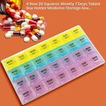 Weekly pill organizer showing colorful pill slots, ideal for a 7-day medication box.