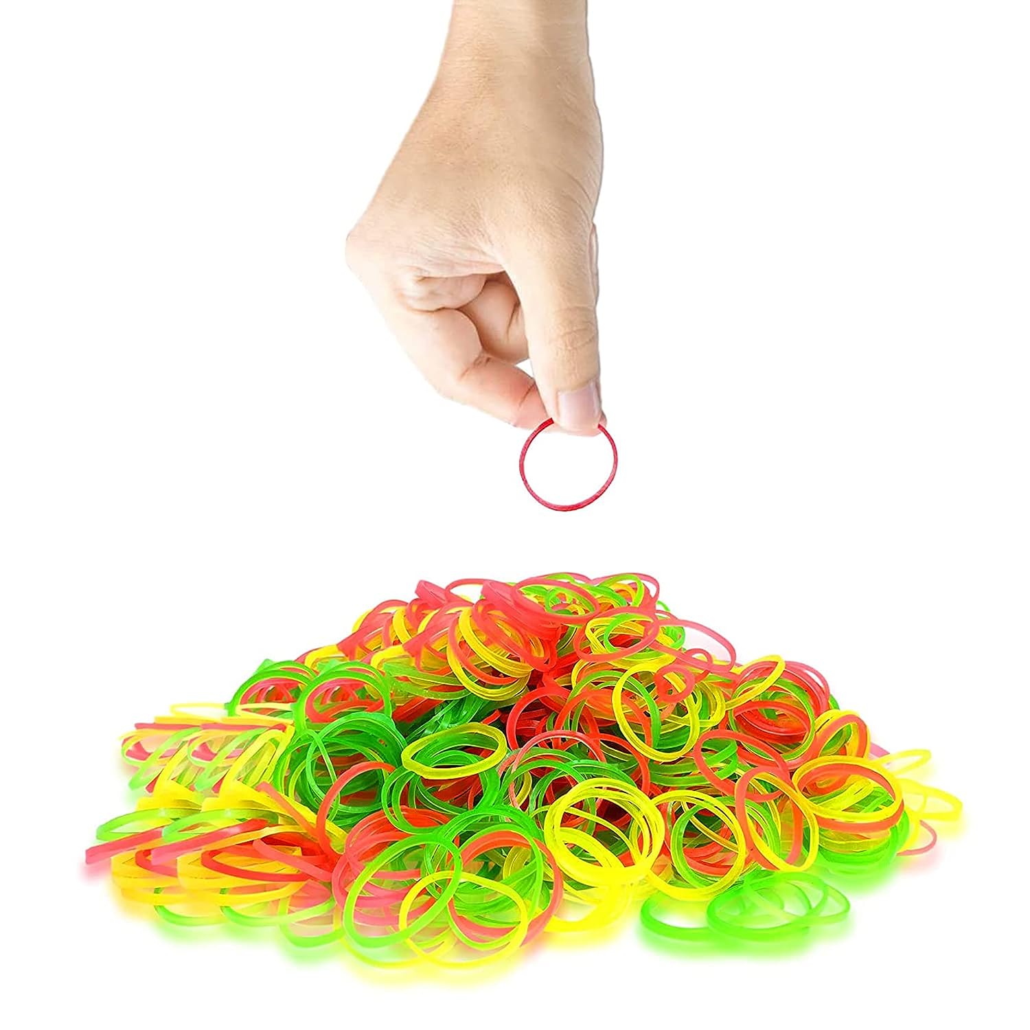 Vibrant multicolor rubber bands ideal for office, home, and school organization.