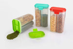 Large 2-liter plastic cereal storage container with two compartments.