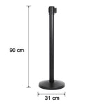 Side view of heavy duty crowd control pole with sturdy base and retractable belt