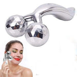 Ergonomic 3D roller face massager for gentle facial relaxation and skin contouring.