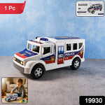 Close-up of Police Van Toy showing bright police decals and detailed design