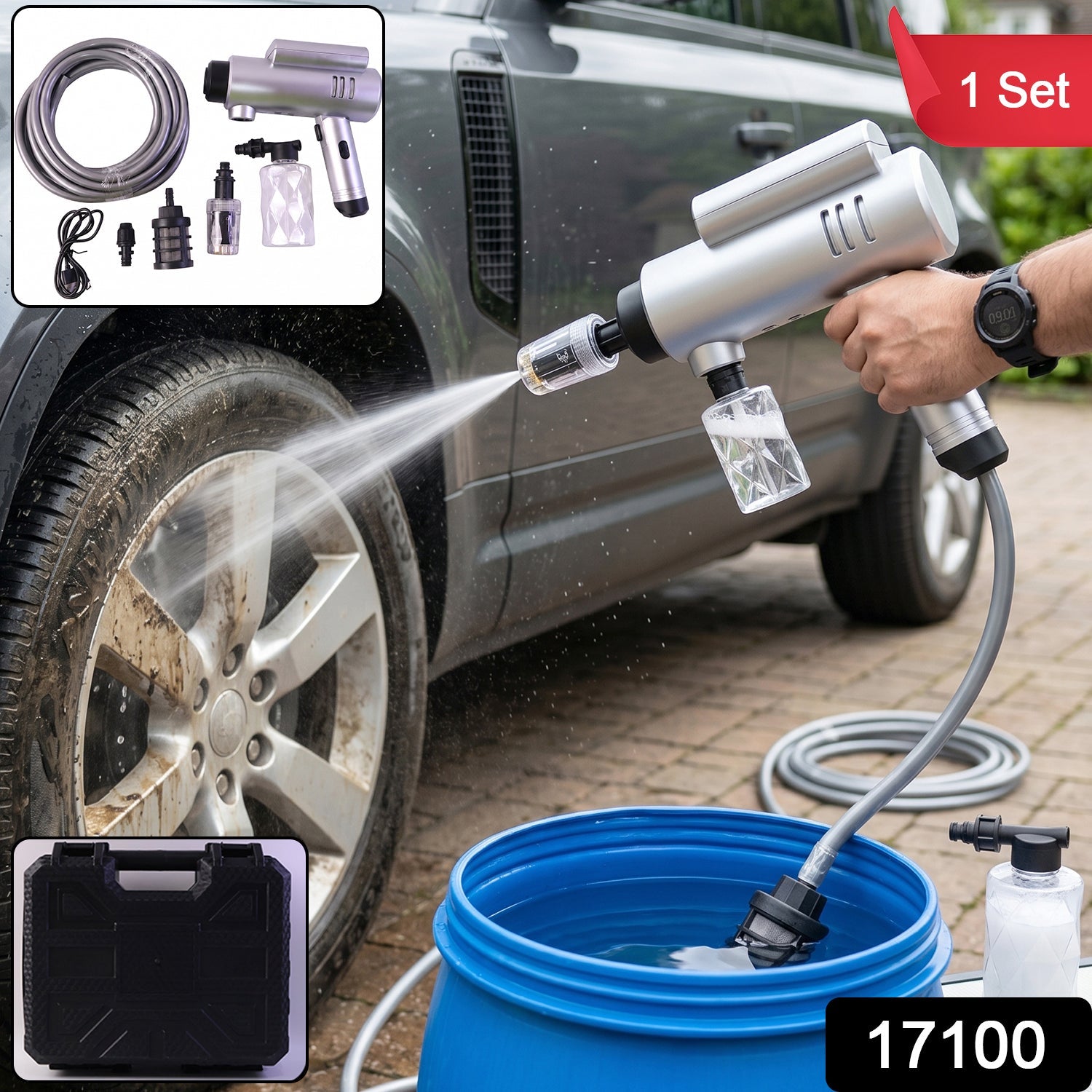 High Pressure Cordless Car Washer Gun Kit  Portable With Hose  Foam