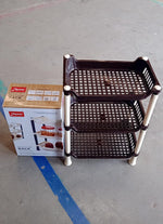 Side view of durable 3-Tier Plastic Storage Rack Organizer with ventilated baskets