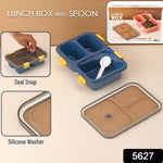 Open kids lunch box showing three separate compartments for meals.