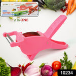 Close-up of the versatile vegetable multi-cutter with sharp stainless steel blades.
