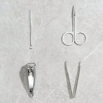 The AuriGlam 4-piece stainless steel nail clipper set displayed in its open case.