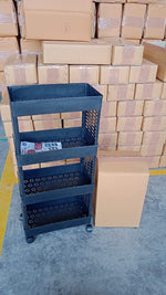 Infographic detailing the specifications and features of the plastic utility storage trolley.