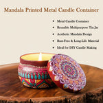 Top view showing mandala printed metal candle container set of 4 with lids