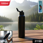Reusable stainless steel sports water bottle featuring a secure flip-top lid