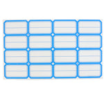 Sheet showcasing self-adhesive rectangular label stickers for jars