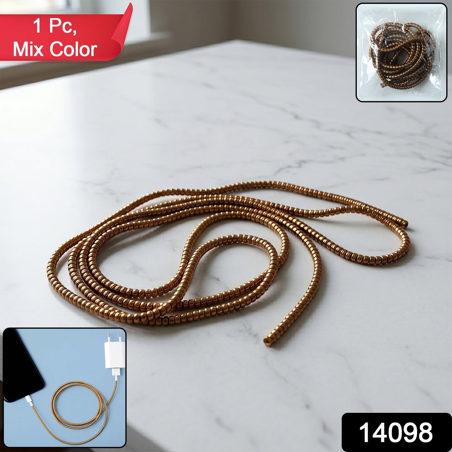 Spiral cable protector sleeve wrapped around charging cable preventing fraying