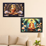 Spiritual wall decor showcasing Lord Buddha in meditation with wooden frame