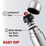 Close-up of stainless steel vacuum insulated water bottle surface and lid