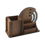 Close up of rotating calendar wheel on wooden desk organizer