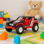 Funwoods racing jeep toy car placed on a white background