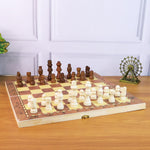 Side view of the open Folding Wooden Chess Board, emphasizing its sturdy wooden construction.