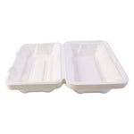 Close-up view of eco-friendly bagasse food container box
