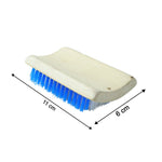 Size comparison showing compact wooden handle hard bristle cleaning brush