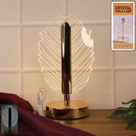 Leaf shape crystal table lamp with engraved acrylic shade and metal base