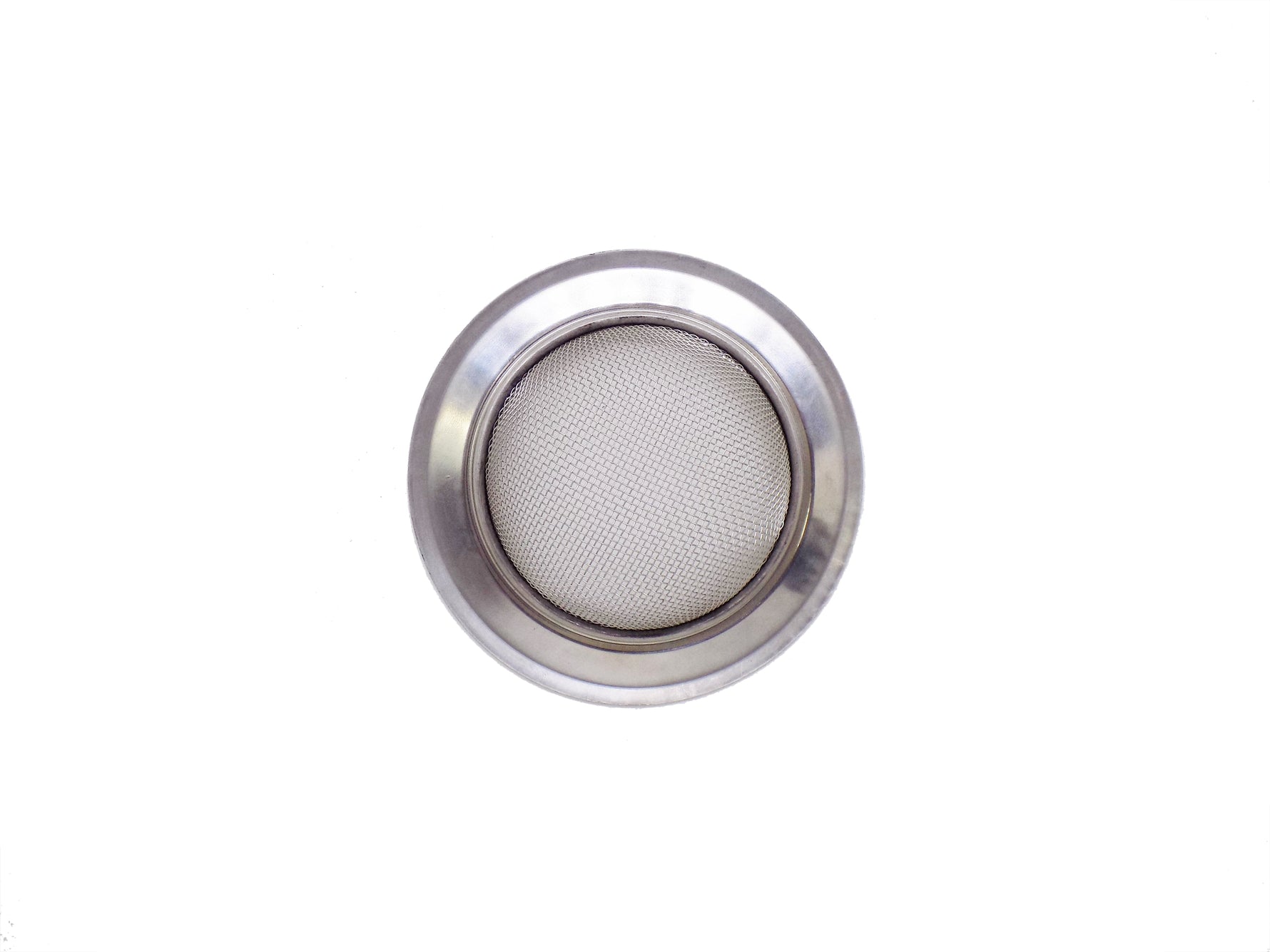 Stainless steel drain strainer placed inside a kitchen sink, ready for use.