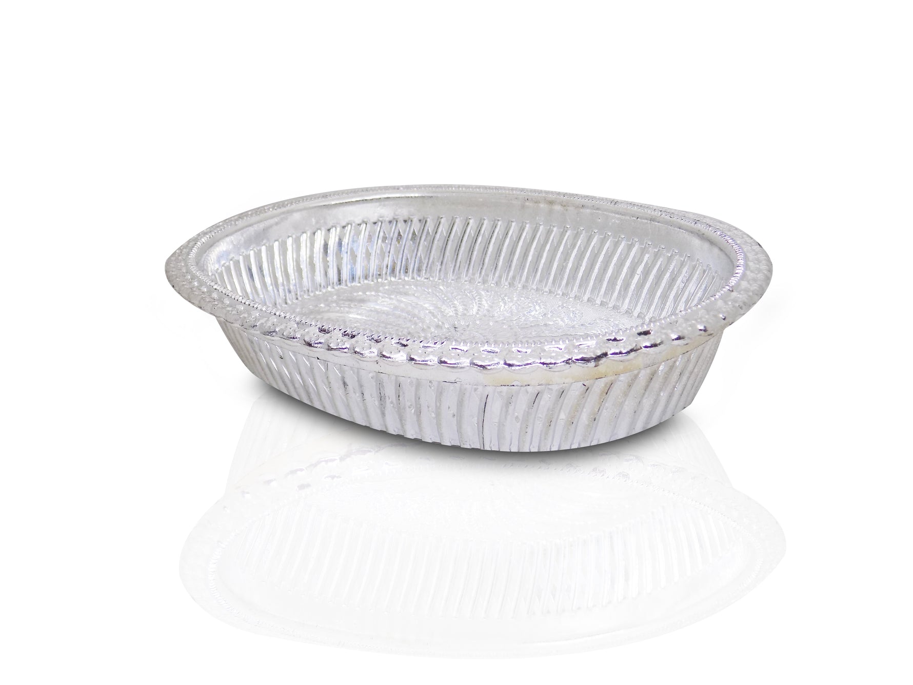 Side view of a shining silver gift tray, perfect for festive occasions.