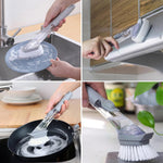 Process of refilling the transparent soap reservoir in the dish brush handle