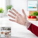 Transparent disposable plastic hand gloves for food and cleaning tasks