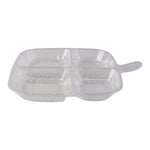 Close-up of plastic serving tray compartments separated clearly