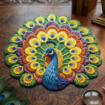 Decorative peacock design round floor mat in vibrant colors