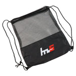 Person carrying a sleek mesh drawstring gym sack over the shoulder.