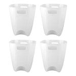 Four compact plastic dustbins placed in various rooms, showcasing versatility.