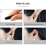 Pair of noise blocking soft ear plugs showing shape and size
