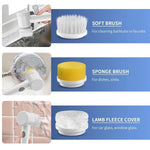 Electric spin scrubber featuring five replaceable brush heads for versatile cleaning