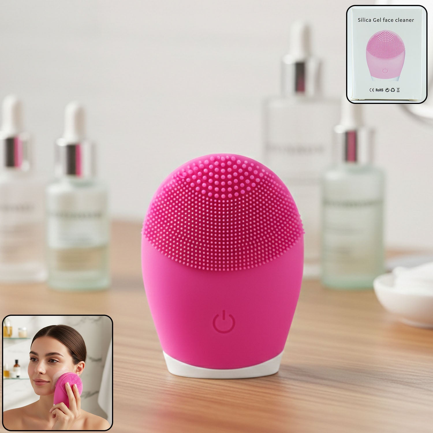 Silicone electric facial cleansing brush with soft bristles for deep pore cleaning