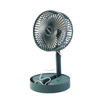 Close-up of compact foldable mini desk fan blades and mesh grille
