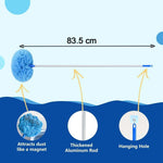 Cleaning duster size comparison showing compact and extendable features