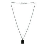 Close-up of men's stainless-steel box chain design on pendant necklace