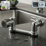 360 rotating faucet splash head in use in kitchen sink