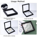 Clear floating jewellery display frame demonstrating magnetic lock
