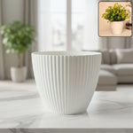 White ribbed flower pot with wide mouth indoor planter