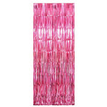 Foil fringe curtain used as an attractive metallic party backdrop for celebrations.