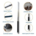 Size reference of the collapsible self-defense stick against a hand.