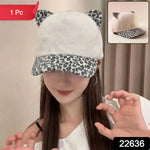 Winter cap with cat ear design and printed visor